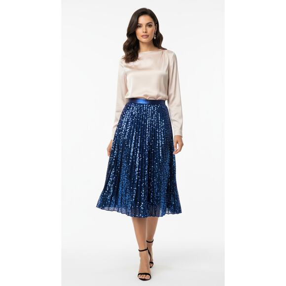 Guess Pleated Sequin Midi Skirt Blue 27 / US 4 | Holiday Glam - Picture 8 of 8